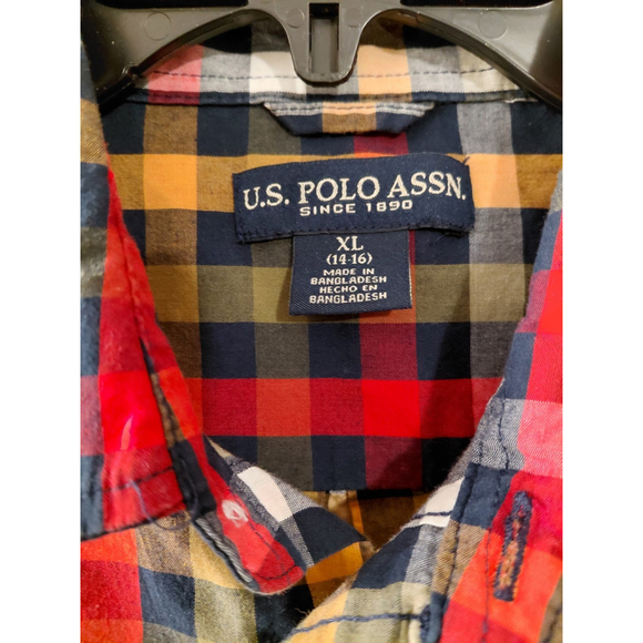 US Polo Assn. Boys' XL Shirt (14-16) Red Plaid Long Sleeve Button Up 100 Cotton - Picture 2 of 3